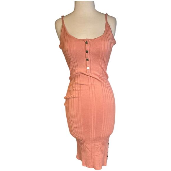 GUESS Blush Pink Size Large Ribbed Soft Stretchy Silver Functional Buttons Thick - Picture 9 of 10